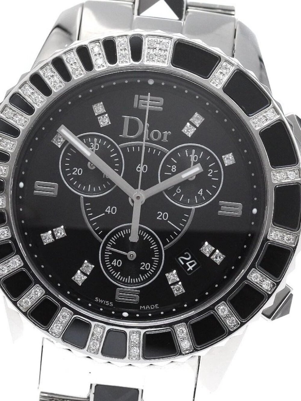 Dior crystal CD11431E diamond bezel chronograph black Dial Quartz Men's_949710
